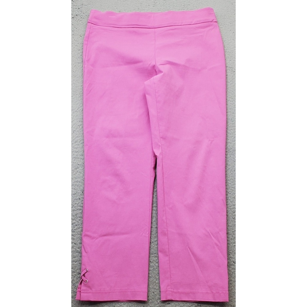 Emline Pants Womens 12 Pink Flat Front Stretch Waist Lace Up Ankle Slit Pull On